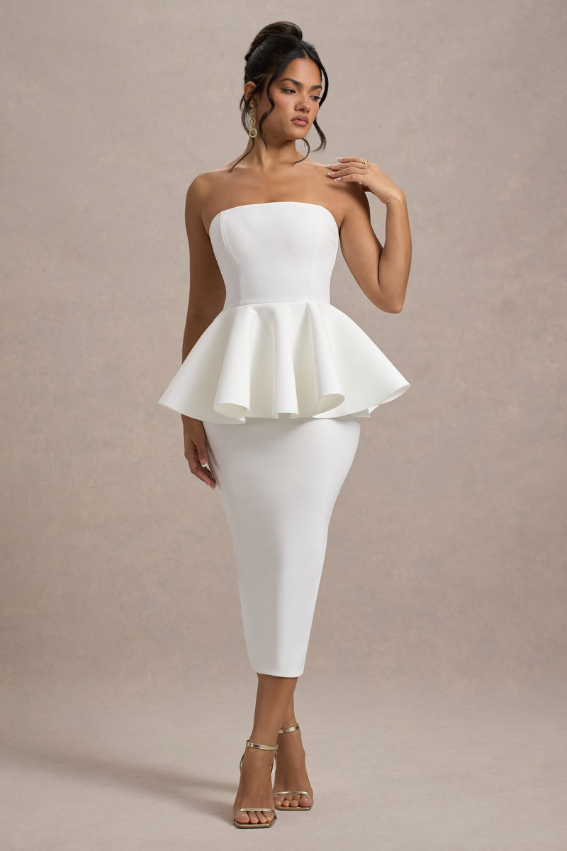 Bodycon Dress Bandeau Peplum Dress First Dance White Bandeau
