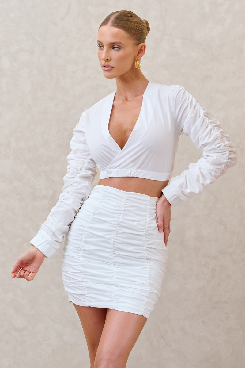 Break Of Day White Ruched Mini Skirt – Club L London IRE
