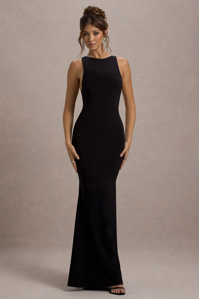 Odelle Black Boat-Neck Racer-Back Maxi Dress – Club L London IRE