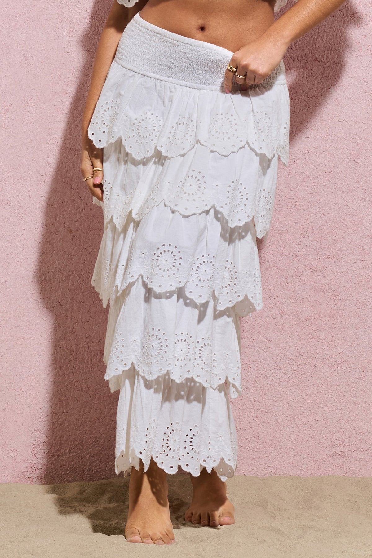 Vista | White Broderie Ruffled Tiered Maxi Skirt