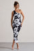 Dorit | Monochrome Floral Print One Shoulder Asymmetric Ruched Midi Dress