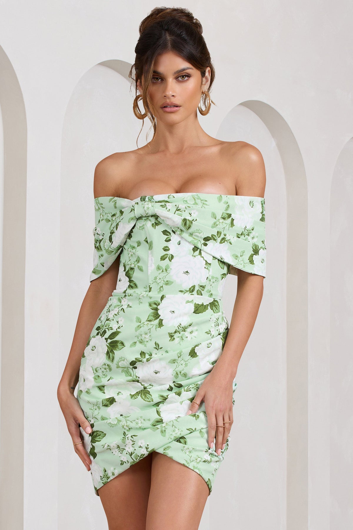 Snowdrop White Green Floral Print Wrap Mini Dress Club L London IRE