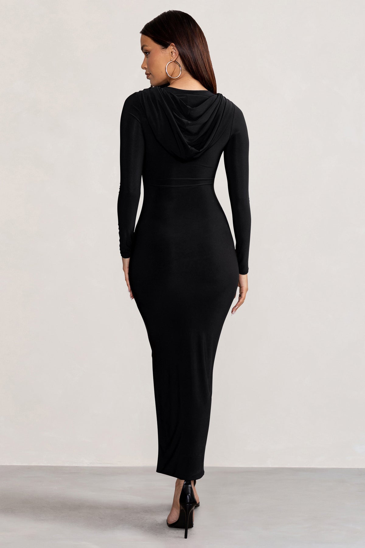 Milania | Black Backless Long Sleeve Maxi Dress with Hood