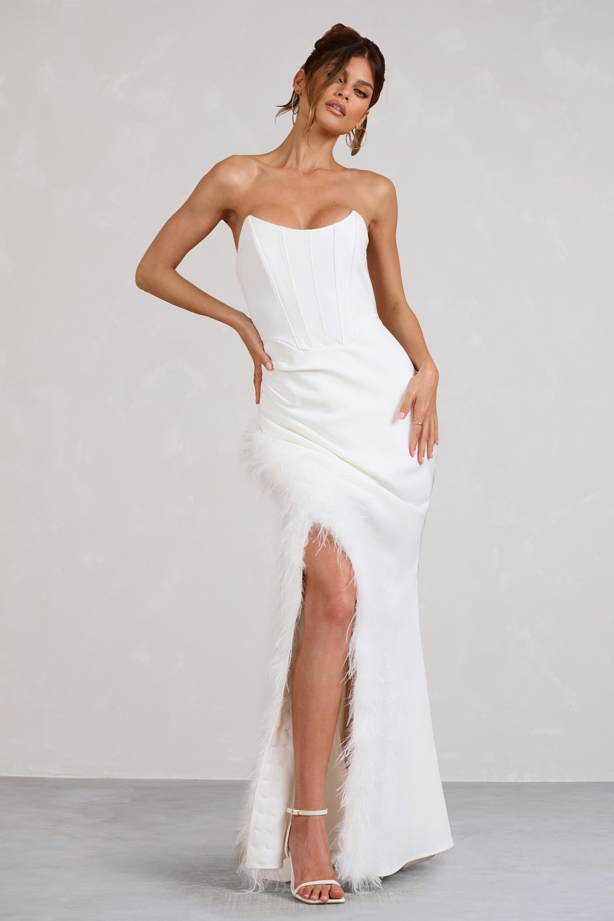 Long feather skirt white hot sale