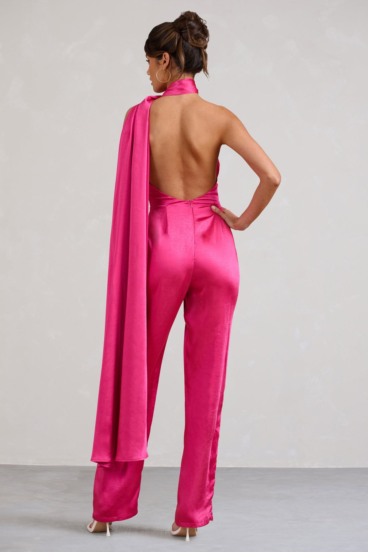 Cascada Hot Pink Satin Wide Leg Jumpsuit With Statement Scarf Neck – Club L  London - IRE