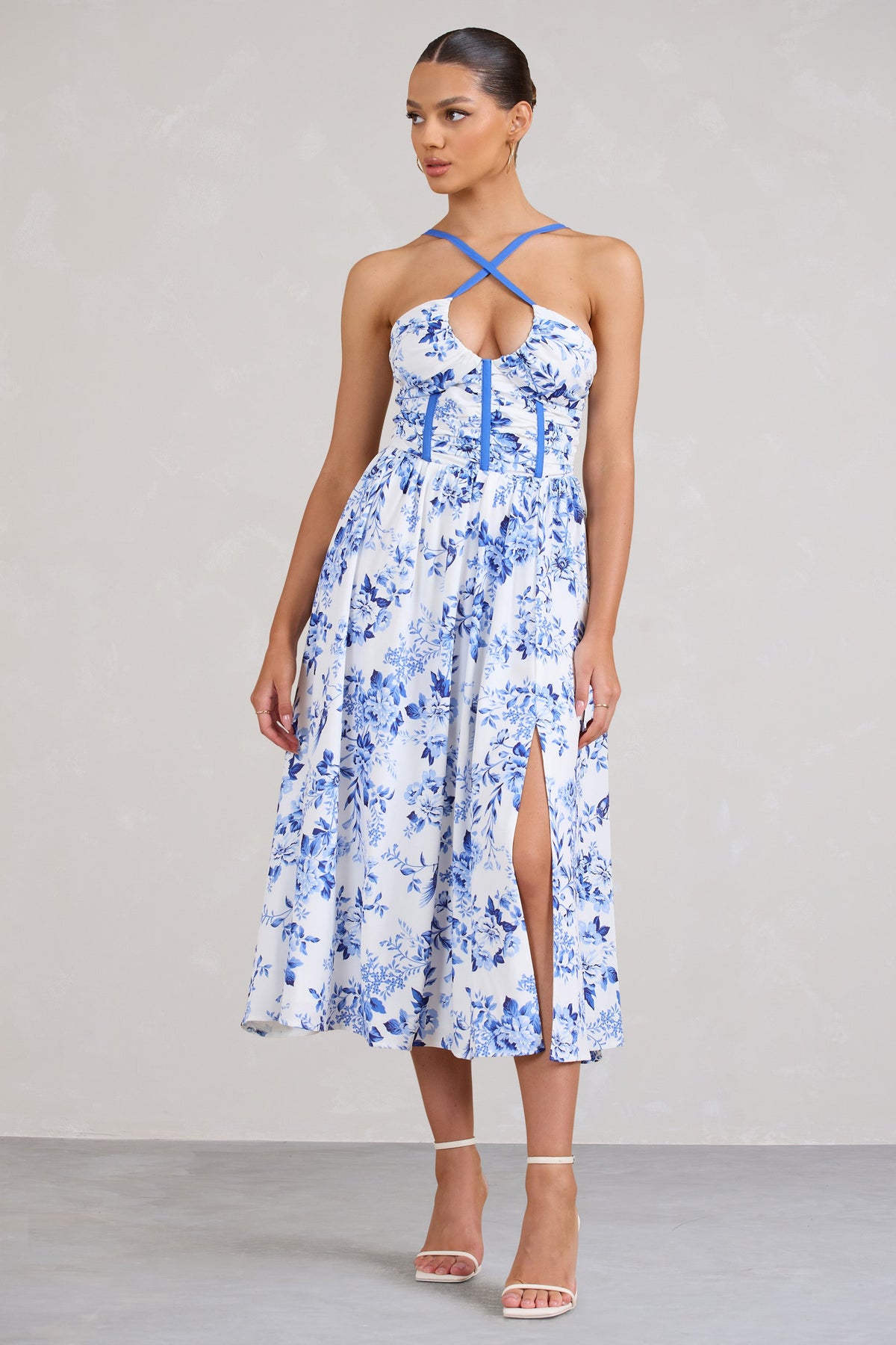 Midi blue shop floral dress