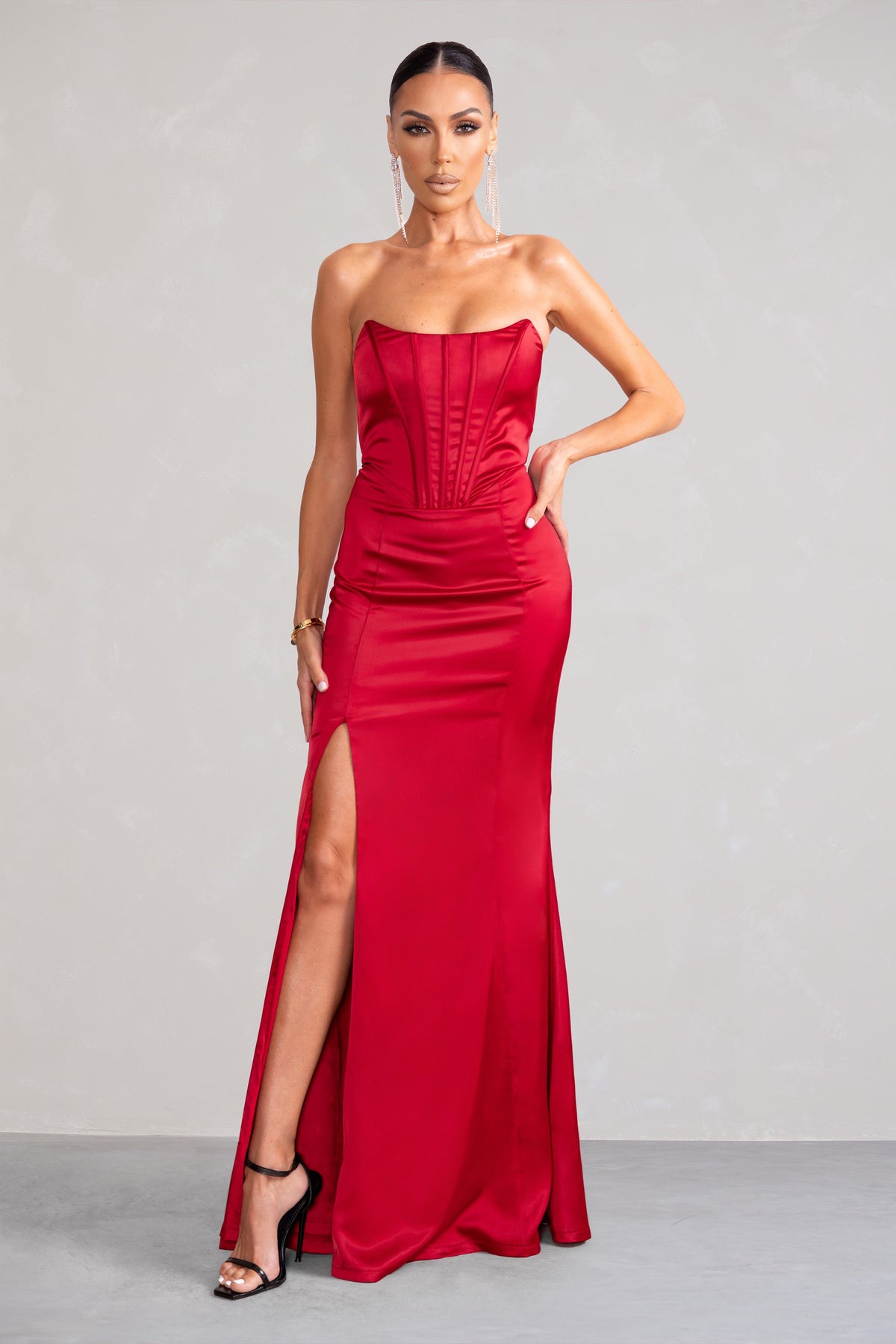 Red strapless clearance dress long