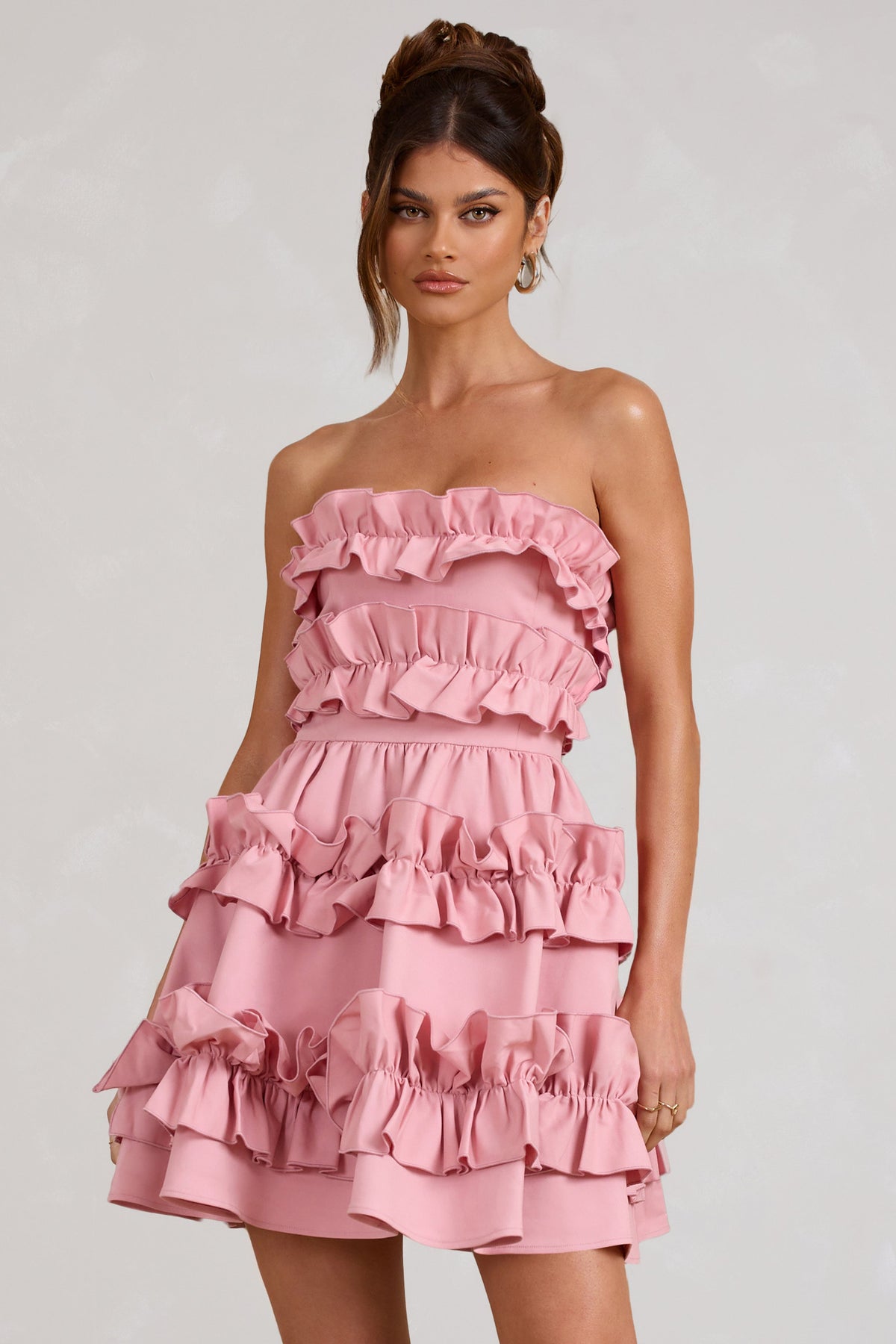 Rosette Blush Ruffled Bandeau Mini Dress Club L London IRE