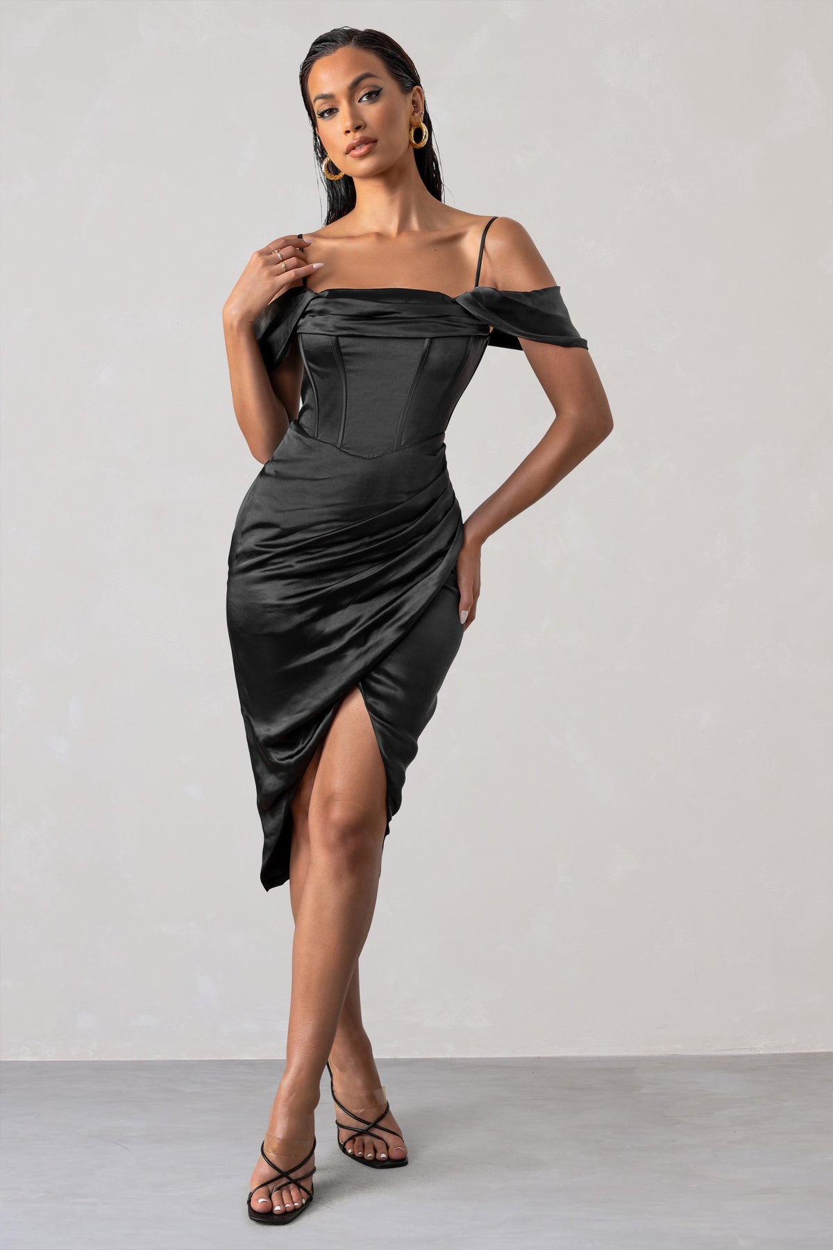 Wrap satin midi dress sale