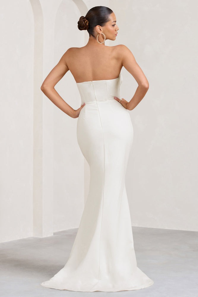 Elene White Pleated Split Fishtail Maxi Dress Club L London IRE