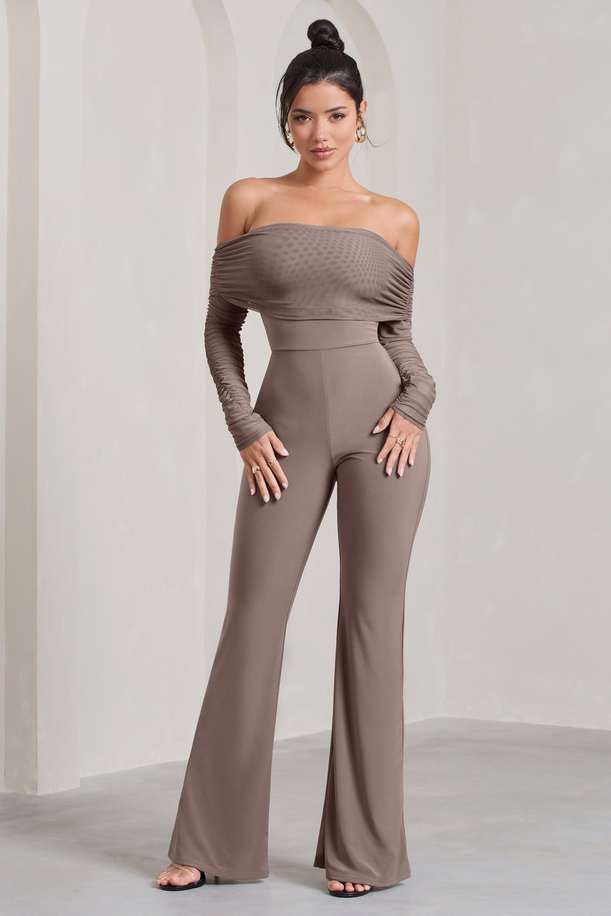 Ruched mesh jumpsuit hotsell