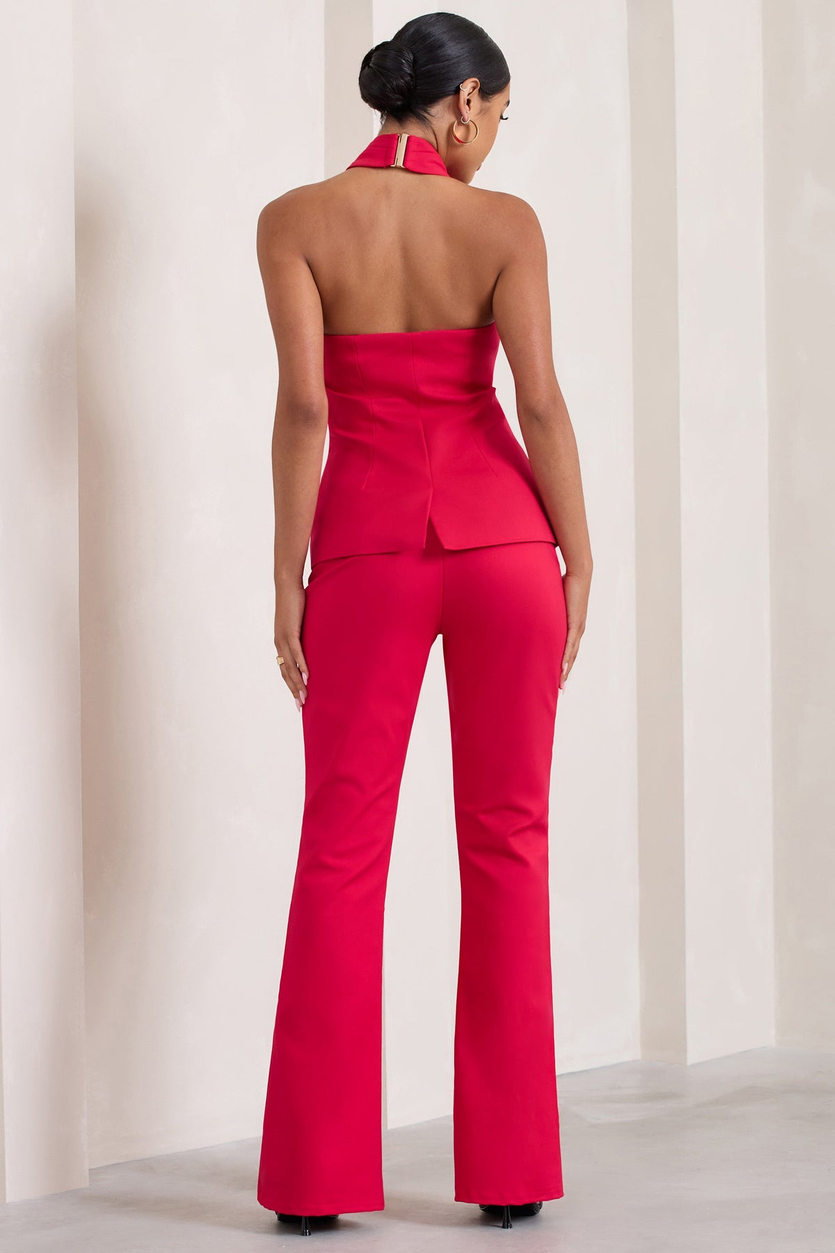 Kehlani Red High Waist Wide Leg Trousers Club L London IRE