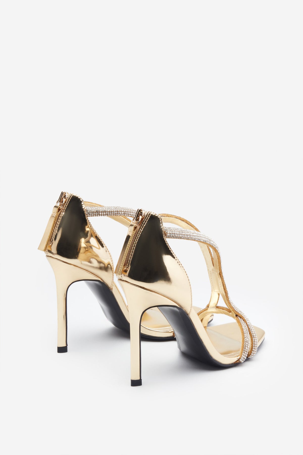 METALLIC HIGH-HEEL STRAPPY SANDALS | Metallic high heels, Metallic sandals  heels, High heels