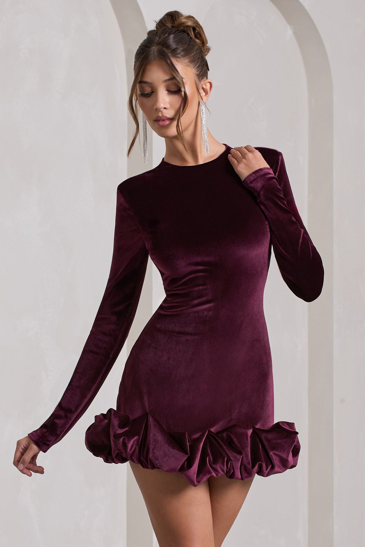 Long sleeve short velvet dress deals
