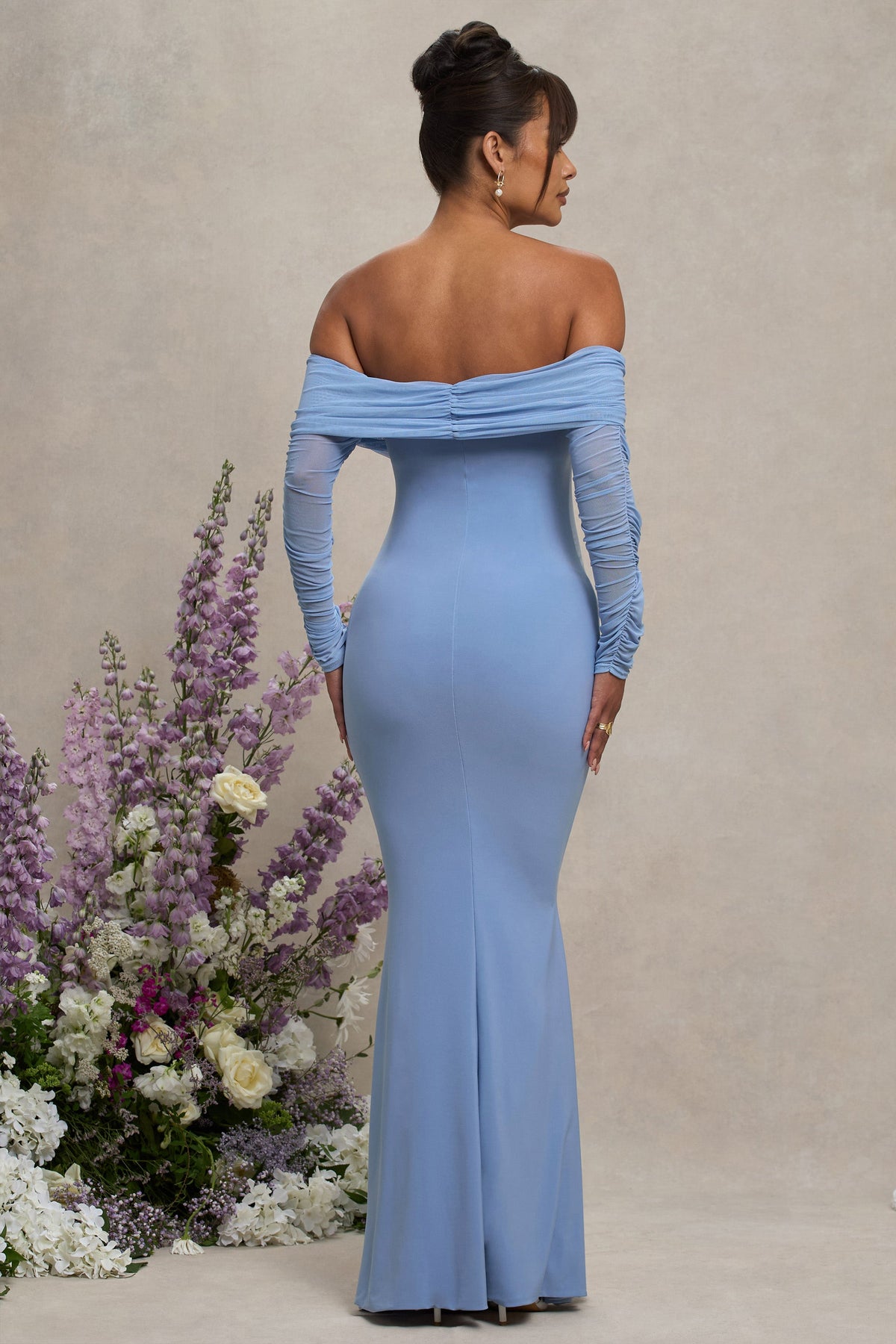 Pretty Perfect | Powder Blue Maternity Halter Asymmetric Maxi Dress