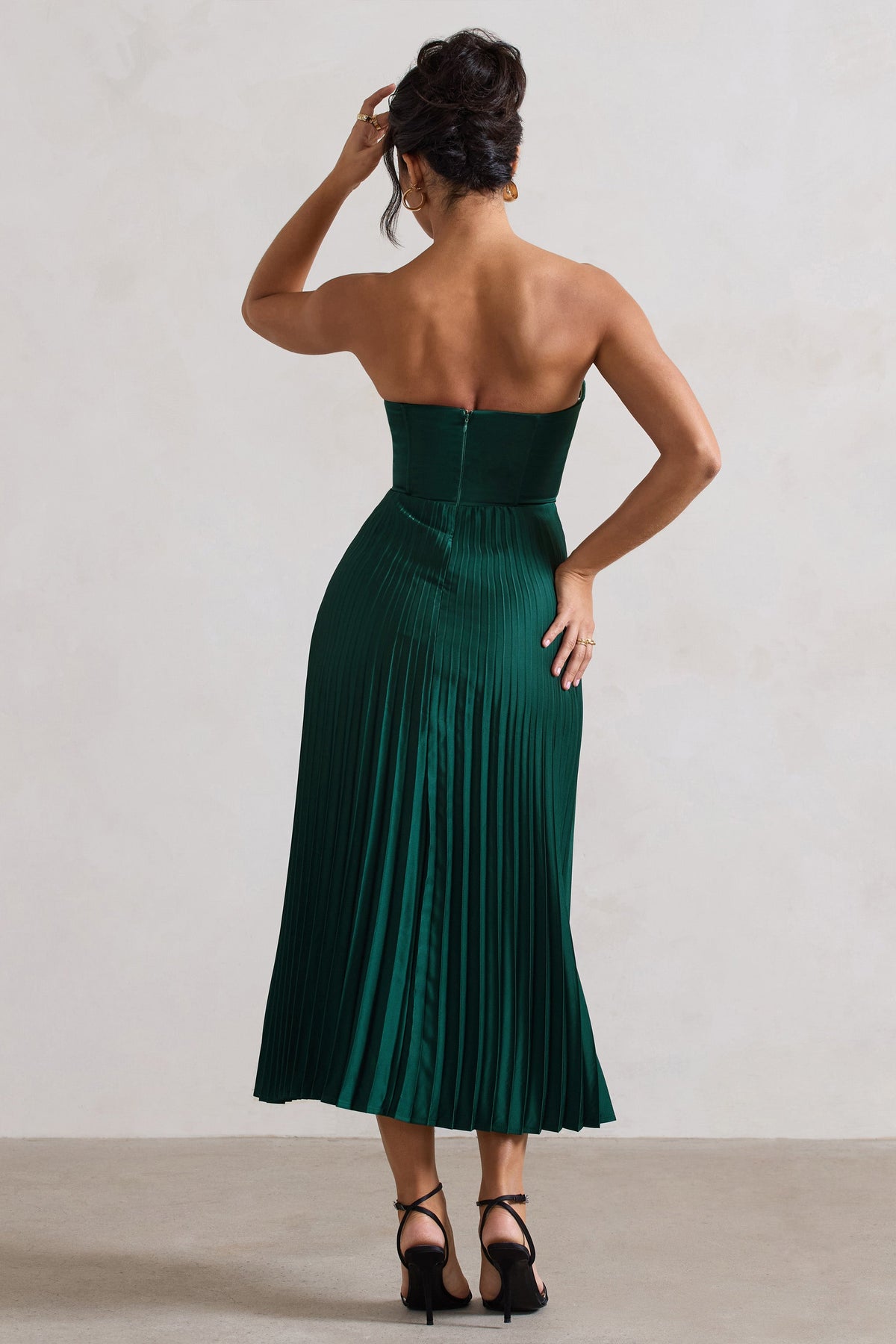 Bordeaux | Green Satin Corset Style Midi Dress