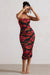Inara | Red Floral Print Strapless Ruched Midi Dress