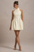 Costa | Ecru Jacquard High-Neck Mini Dress With Pleated Skirt