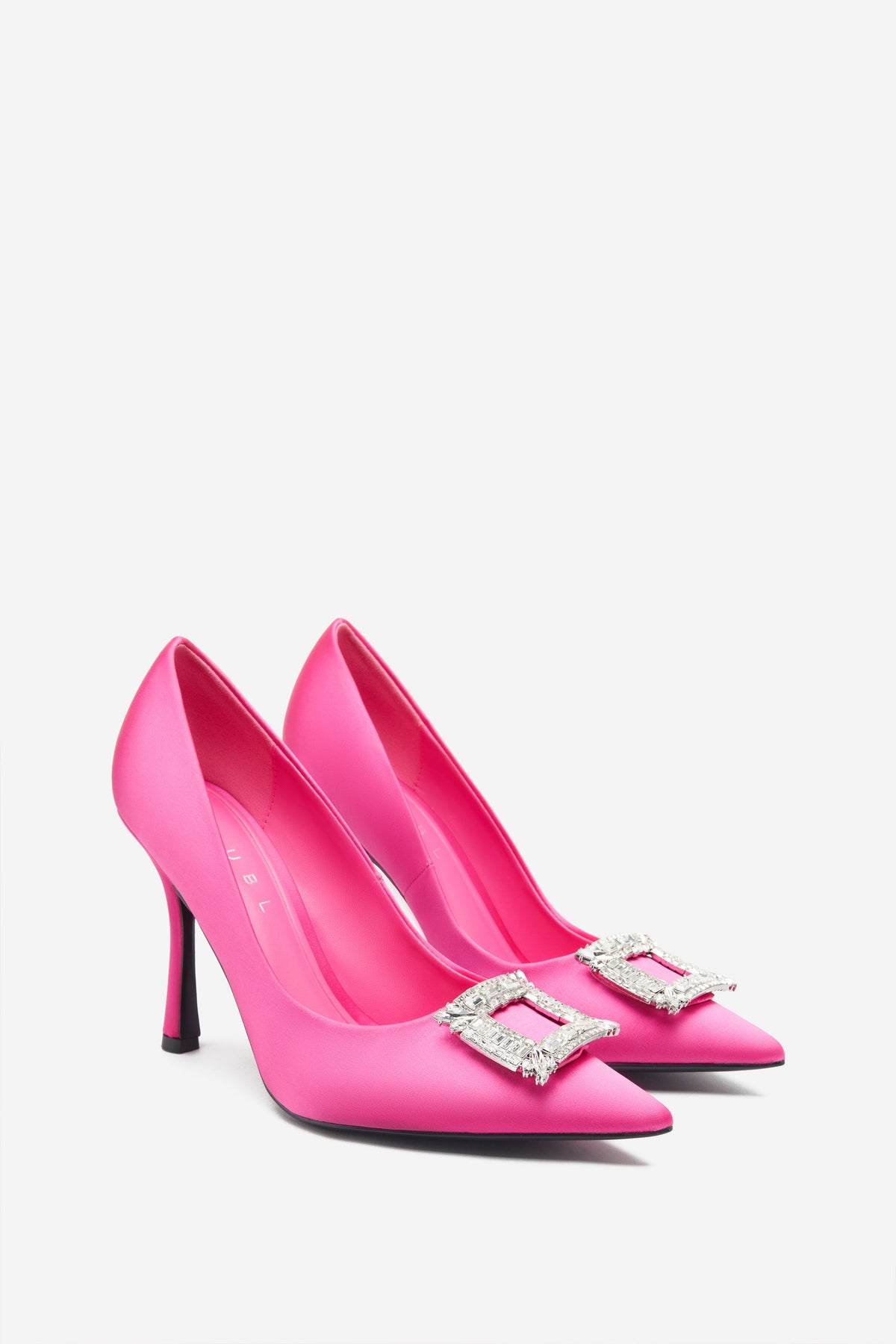 Lawless Hot Pink Satin Pointed Court Heels With Diamante Brooches Club L London IRE