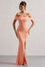 Law of Attraction | Coral Bardot Draped Split Maxi Dress