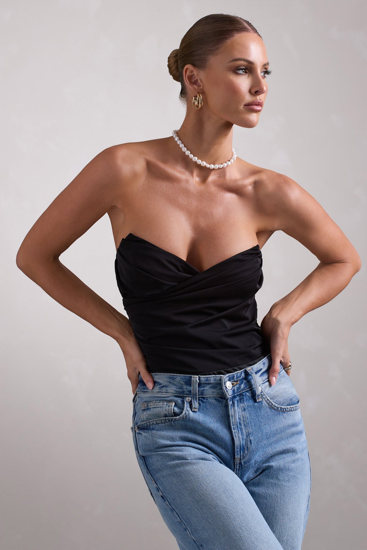Coupled Up Black Corset Strapless Bodysuit Club L London IRE