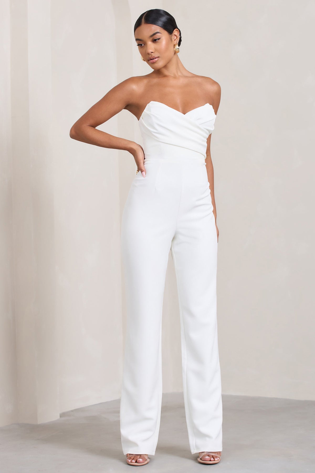 Bellezza White Bandeau Corset Wide Leg Jumpsuit Club L London IRE
