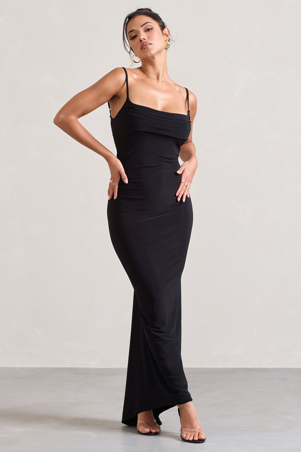 Camera One Black Strappy Laced Bodycon Maxi Dress Club L London