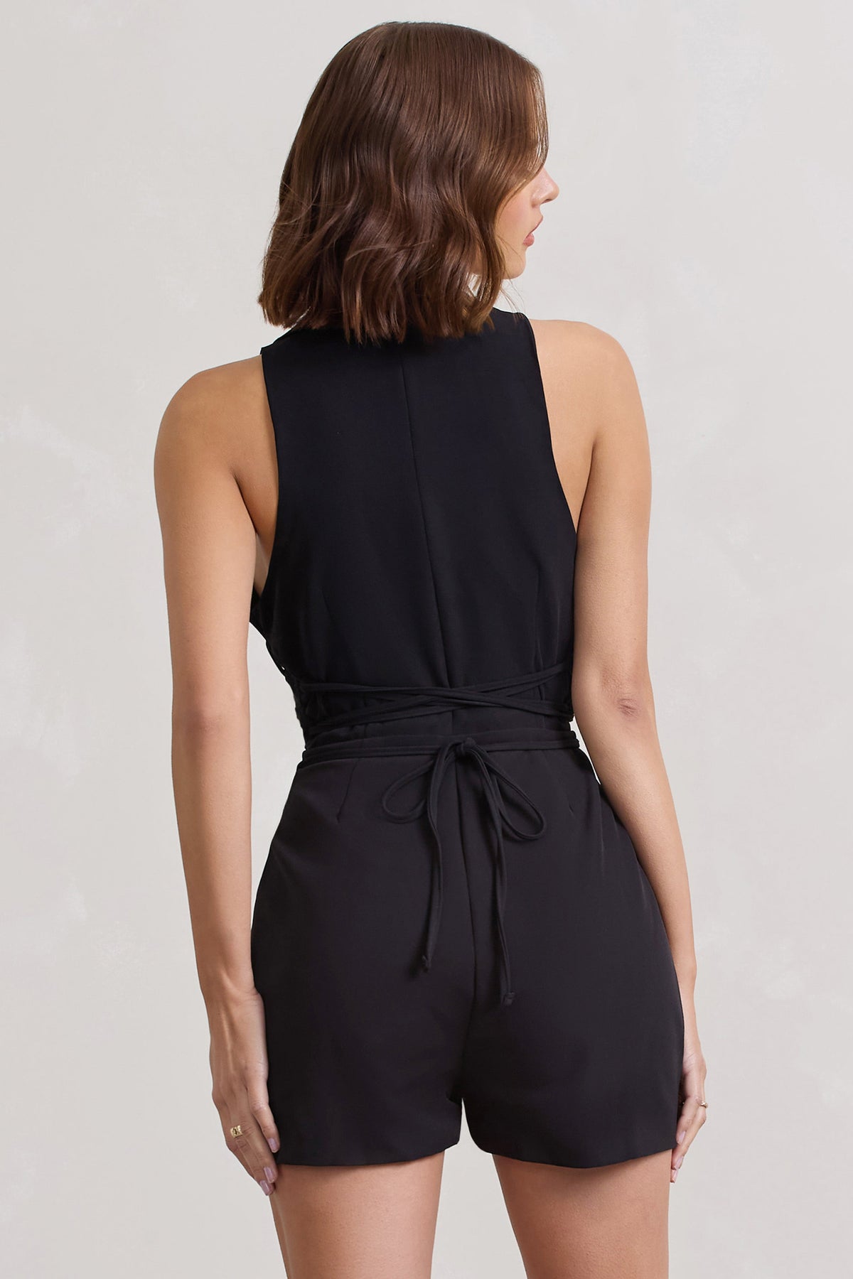 Game Of Chase Black Sleeveless Laced Blazer Playsuit Club L London IRE