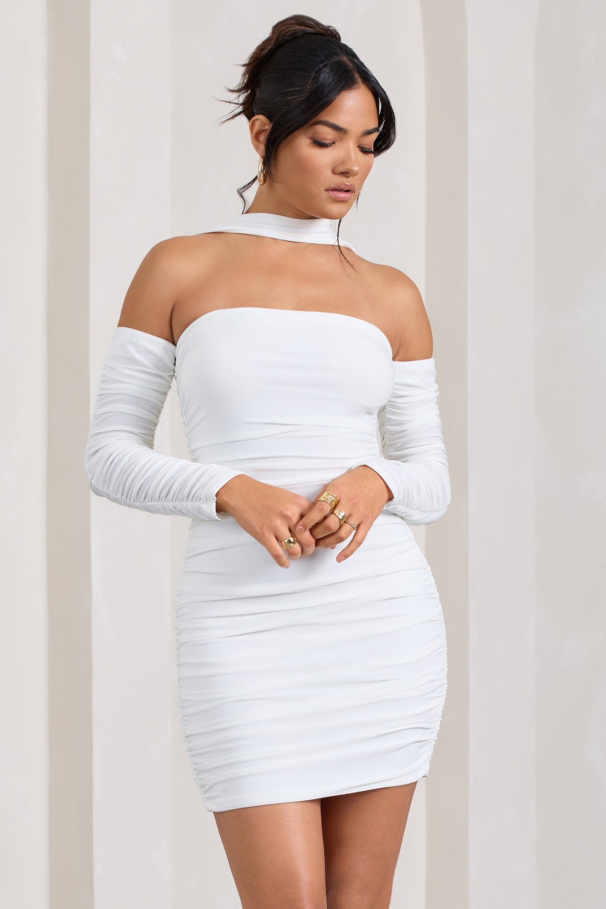 WB_CL128828005-Thea_WhiteRuchedLong-SleevedBodyconMiniDressWithHalterCollar0