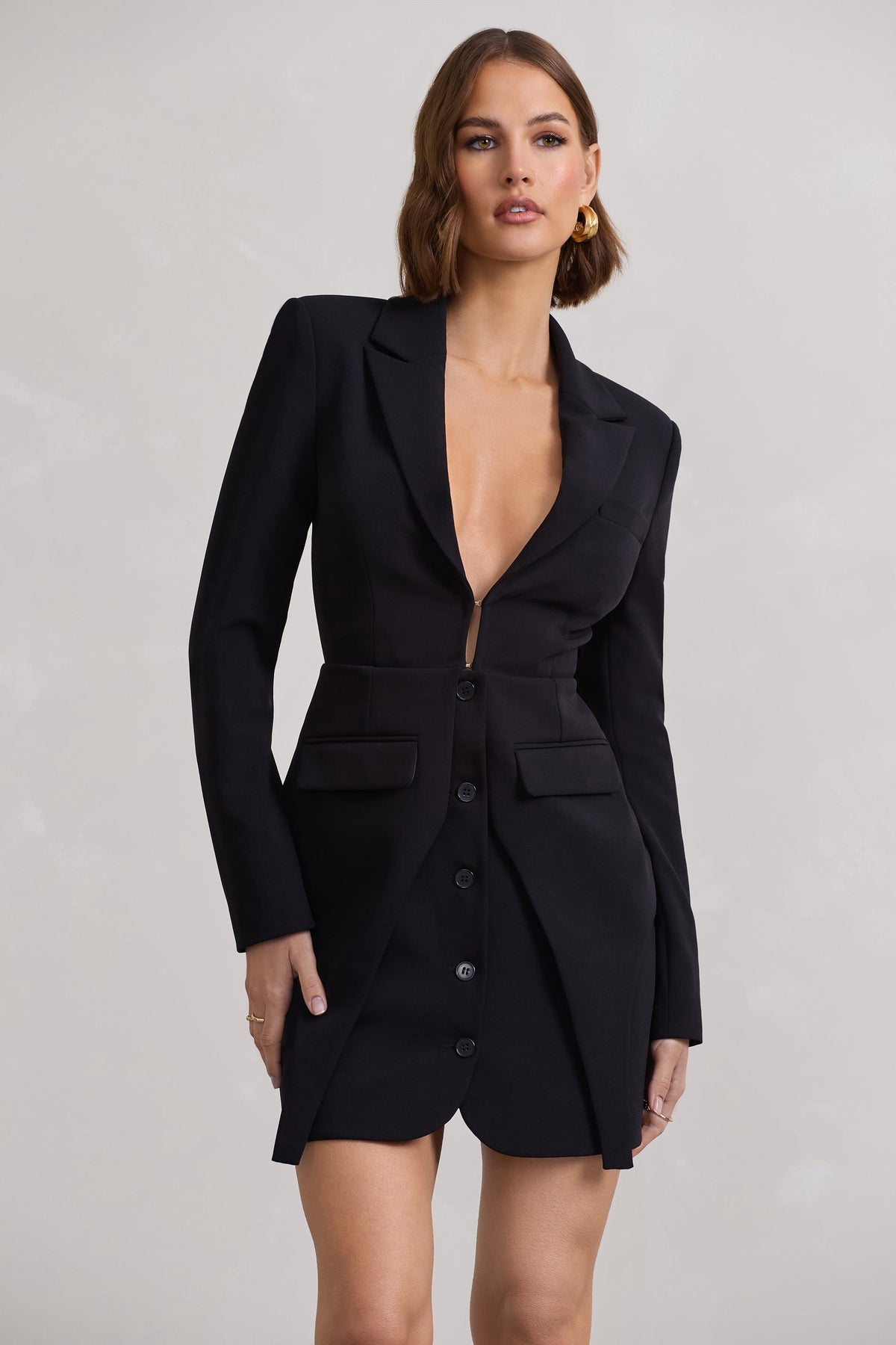 Chelsea Black Fitted Blazer Mini Dress Club L London IRE