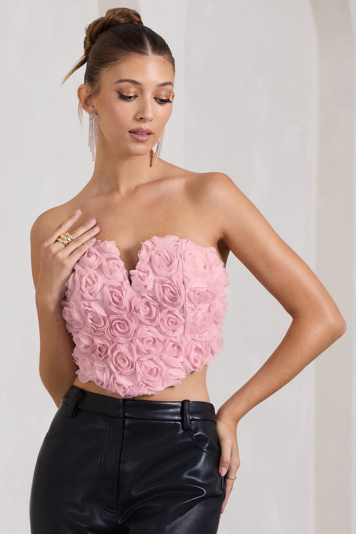 Alicia Blush Pink Floral Mesh Strapless Corset Top Club L London