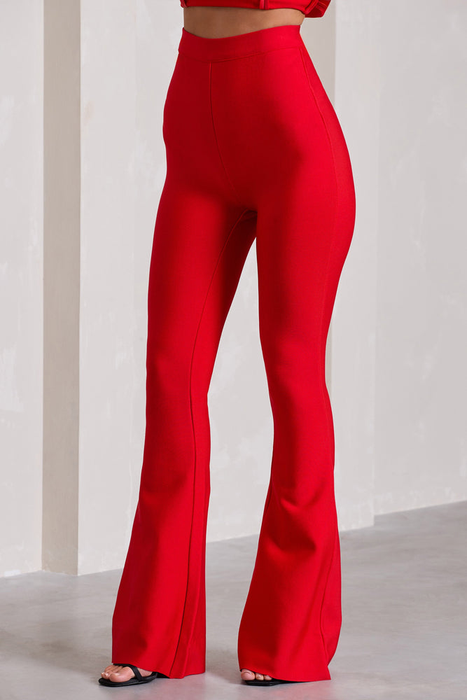 Capri Red Bandage High Waist Flared Trousers Club L London IRE