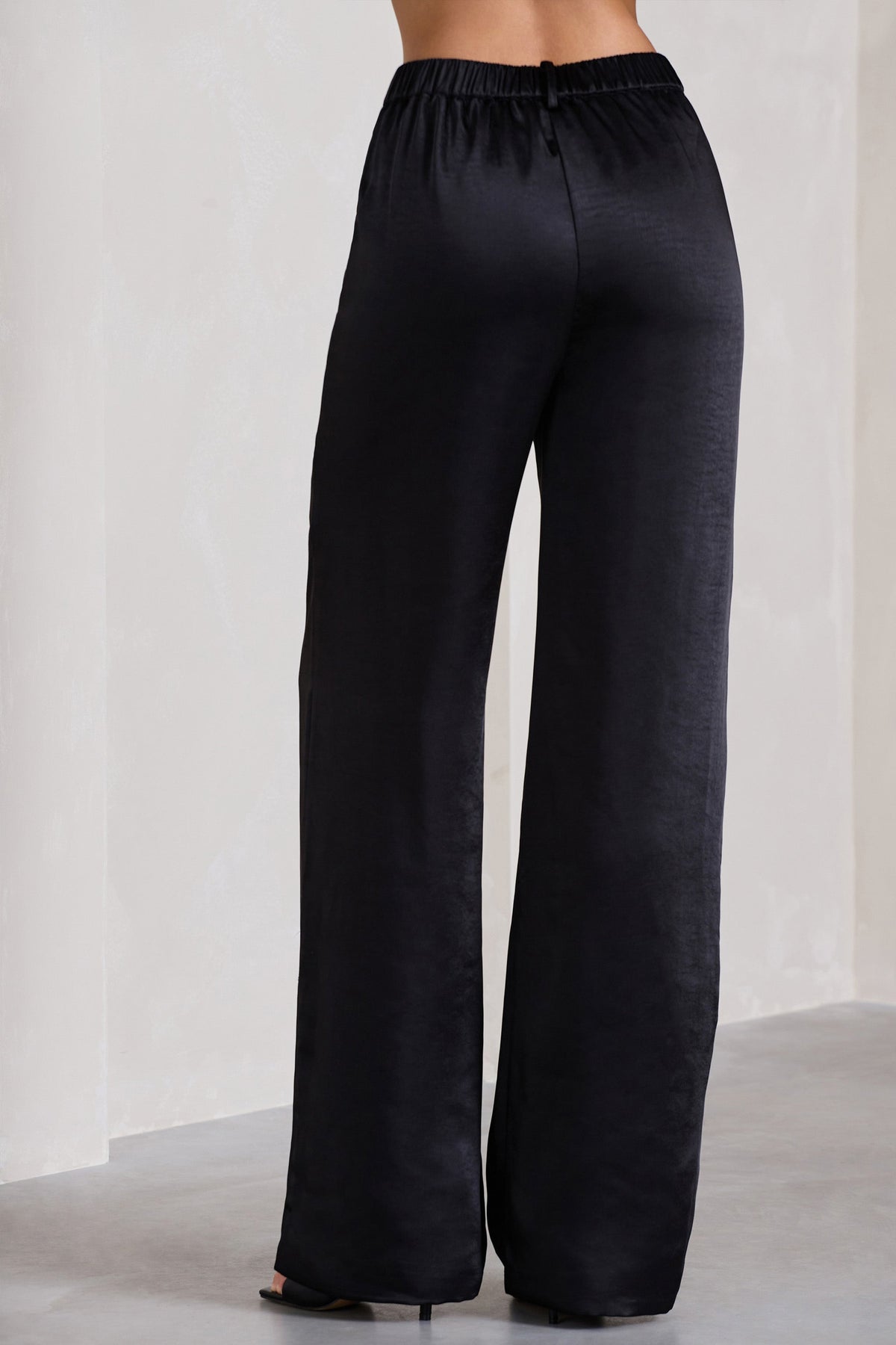No Limits Black Satin Wide Leg Trousers Club L London IRE