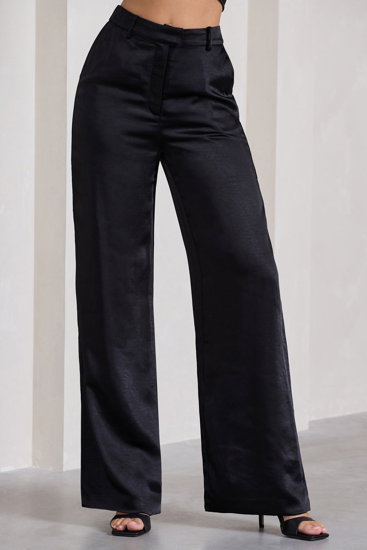 No Limits Black Satin Wide Leg Trousers Club L London IRE