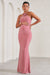 Loving | Blush Pink Halter-Neck Maternity Maxi Dress With Flower Corsage