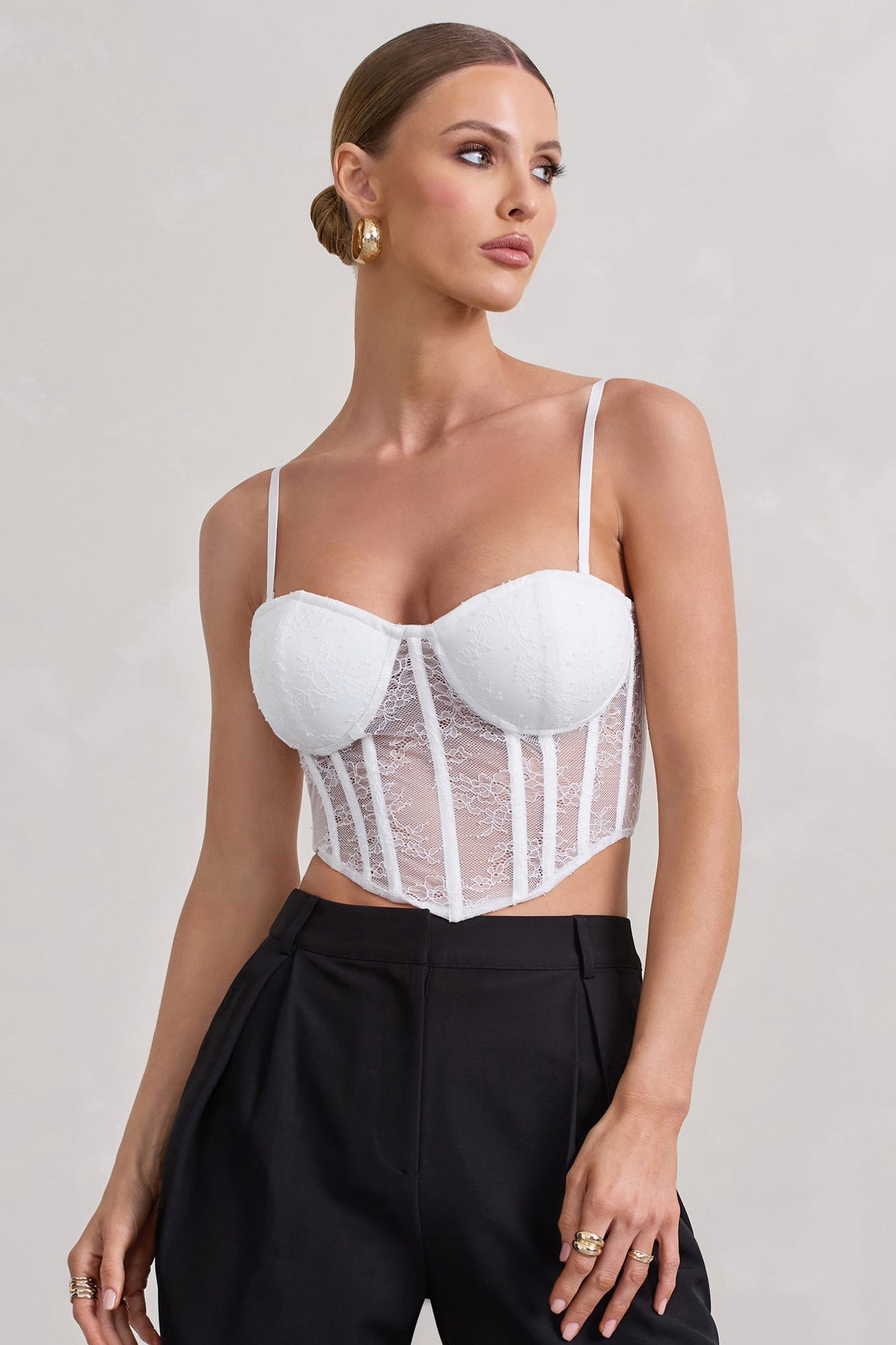 Imagination White Lace Structured Corset Top Club L London IRE