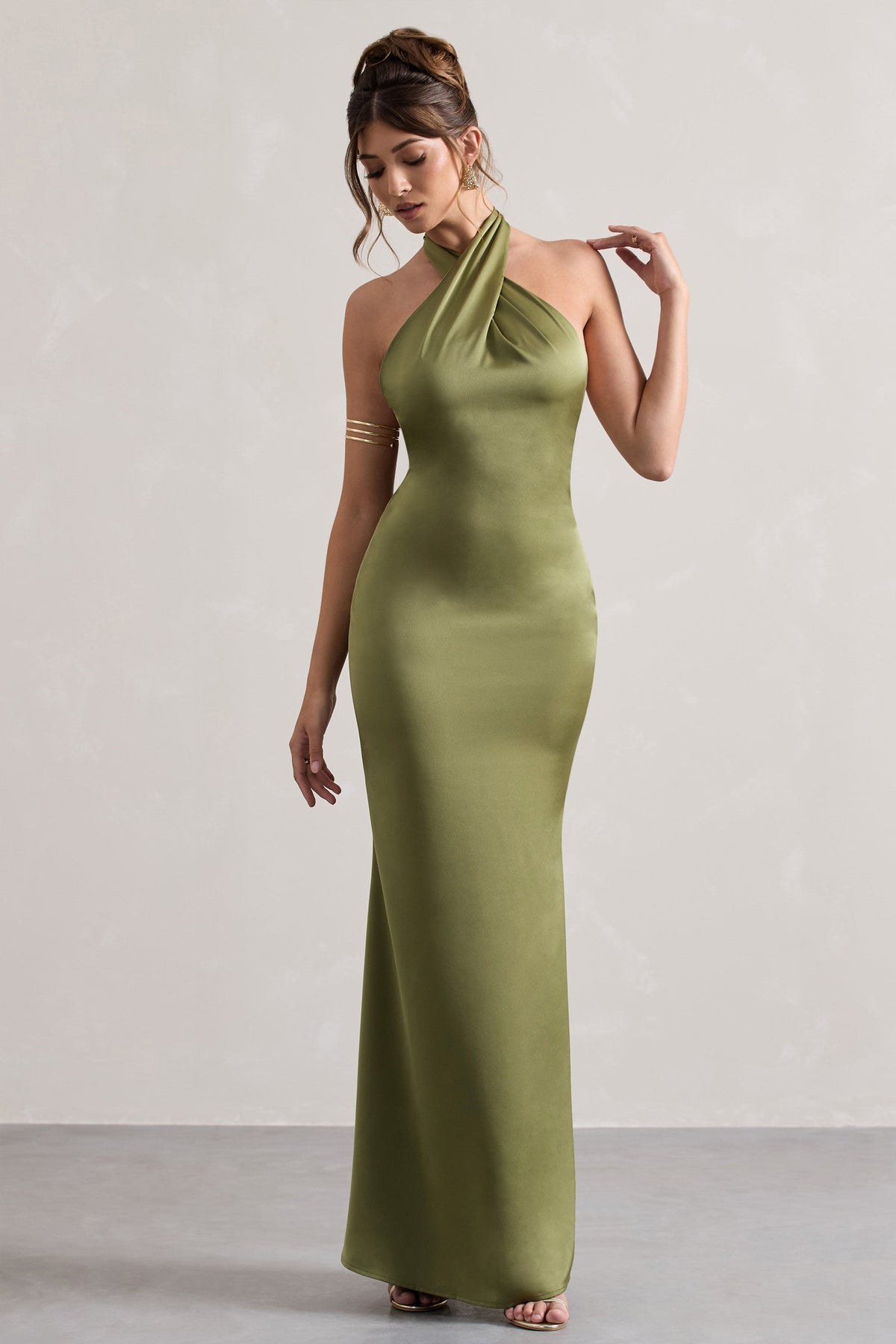 WB_CL129991113-UnbeatableOliveSatinCrossOverHalter-NeckMaxiDress4