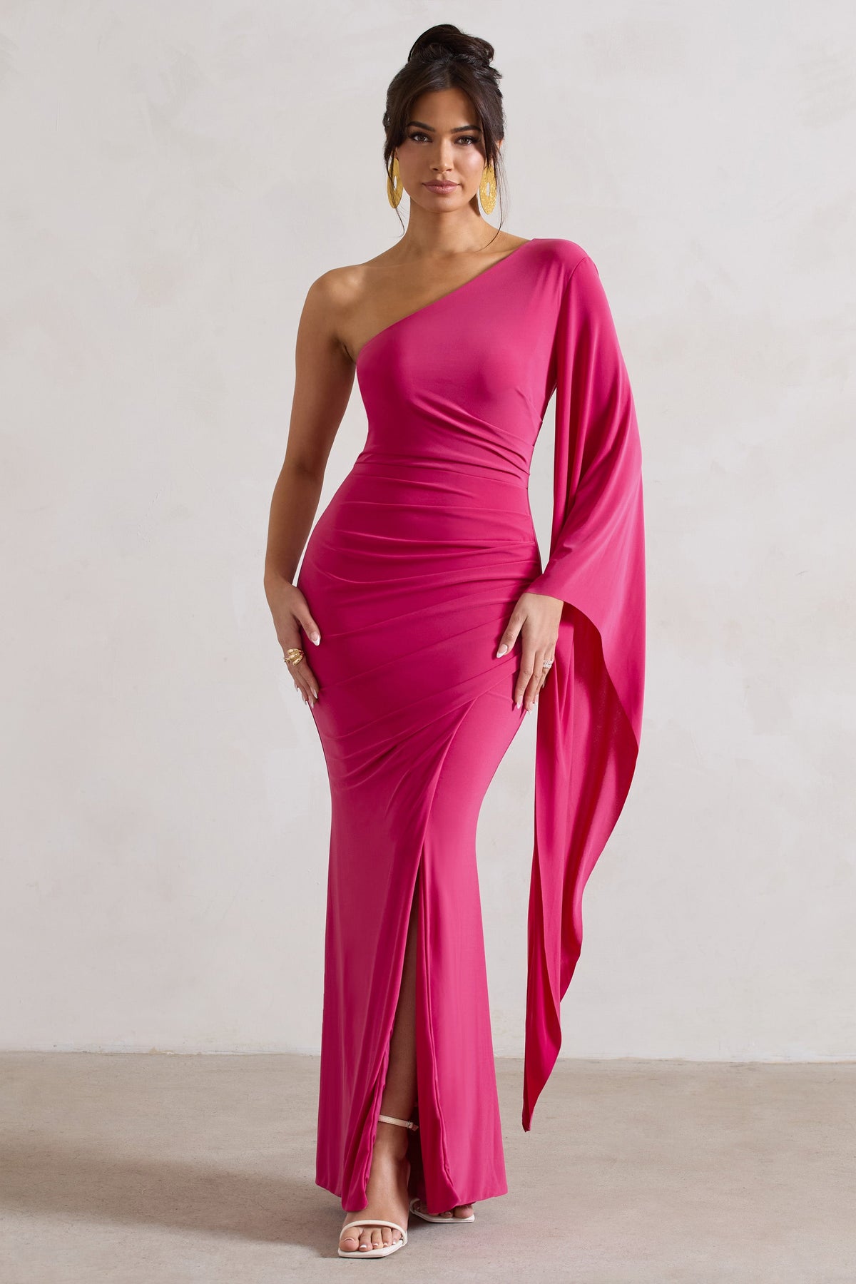 WB_CL131010112-GiadaDarkPinkRuchedAsymmetricMaxiDressWithCapeSleeve0