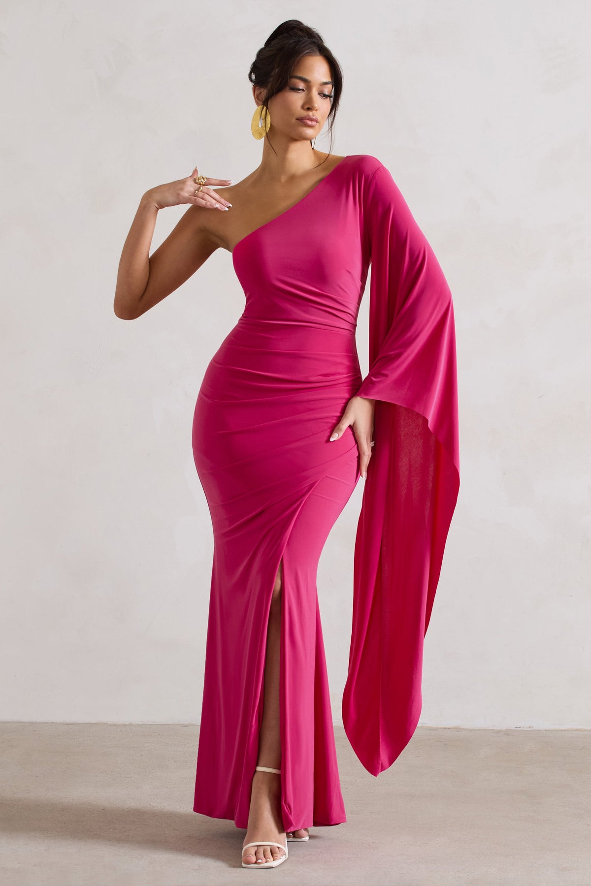 WB_CL131010112-GiadaDarkPinkRuchedAsymmetricMaxiDressWithCapeSleeve2