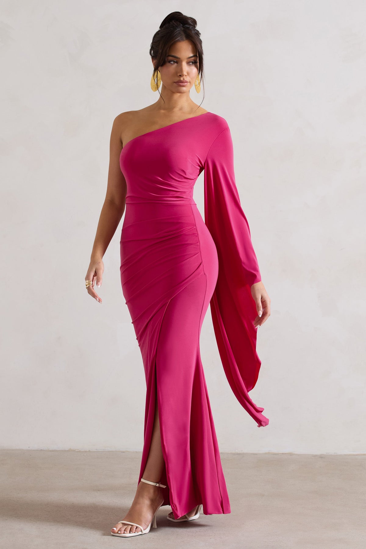 WB_CL131010112-GiadaDarkPinkRuchedAsymmetricMaxiDressWithCapeSleeve5
