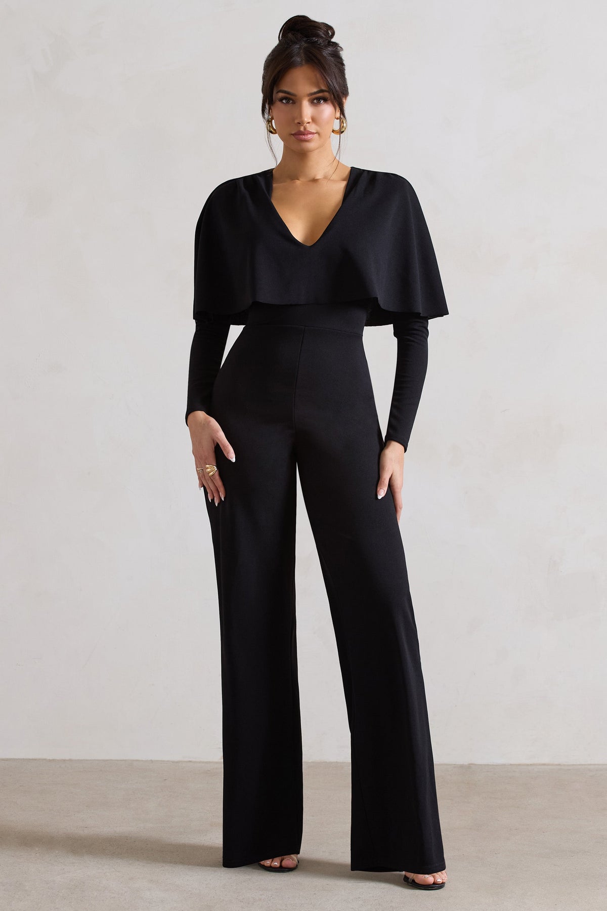 My Charm Black Draped Plunge-Neck Straight-Leg Jumpsuit – Club L London -  IRE