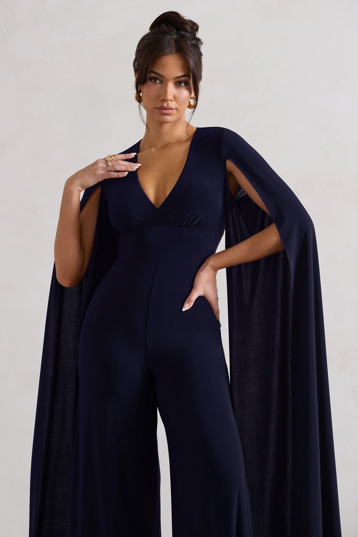 Navy lace long sleeve plunge jumpsuit sales