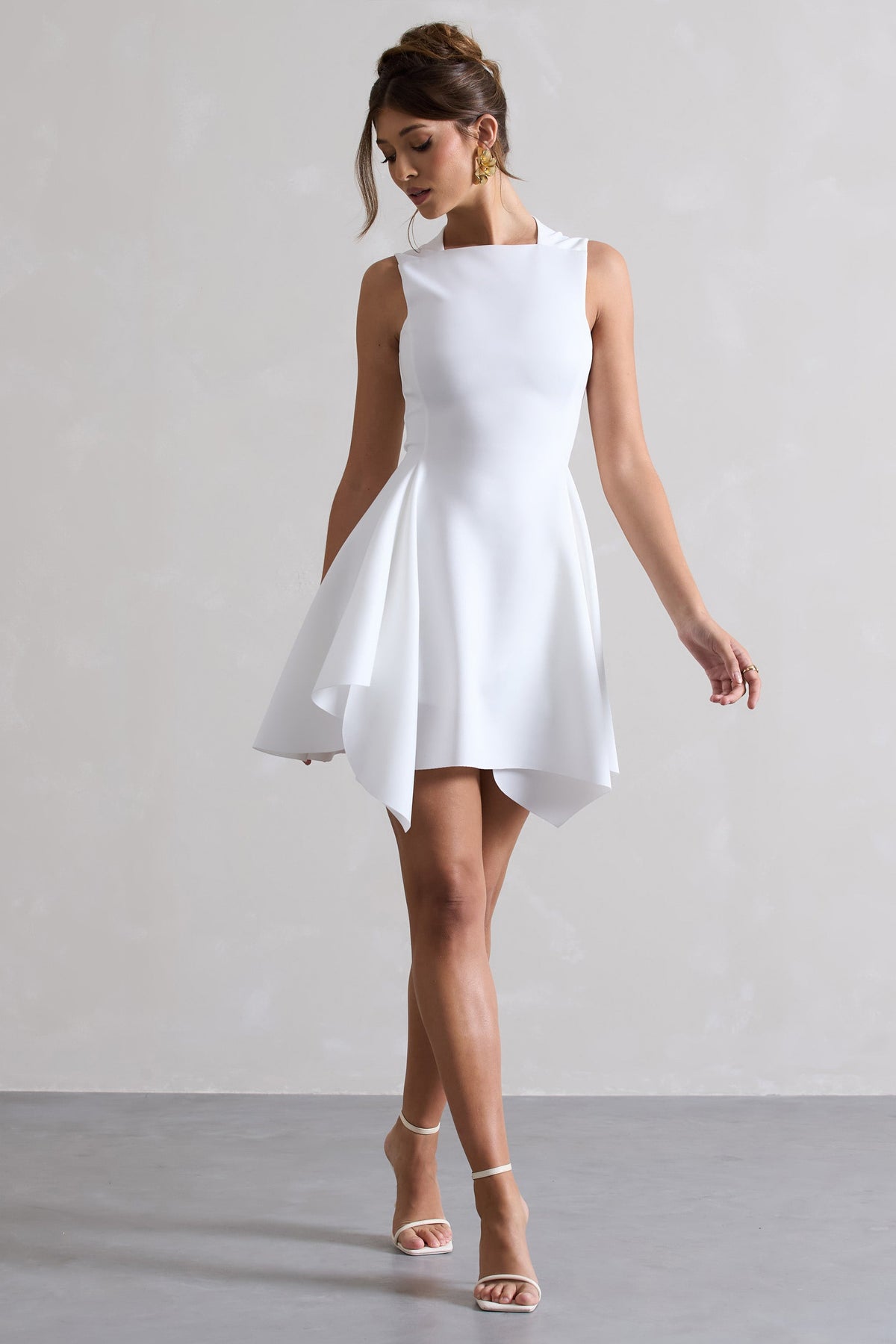 Scout White Sleeveless Draped Hem Mini Dress Club L London IRE