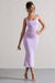 Evora | Lilac Ruched Square-Neck  Midi Dress