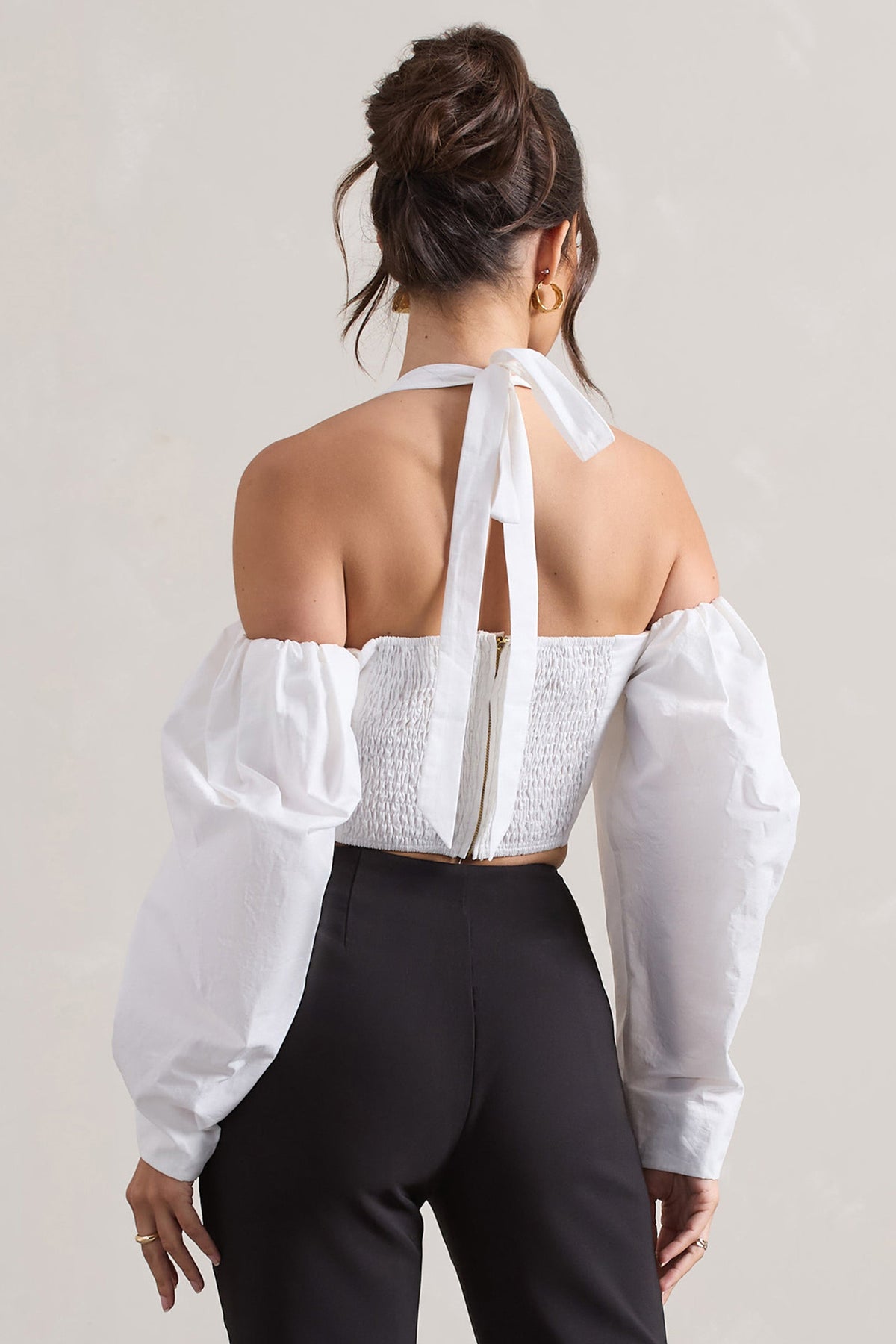 Theatric | Ivory Halter-Neck Corset Top With Puff-Sleeves