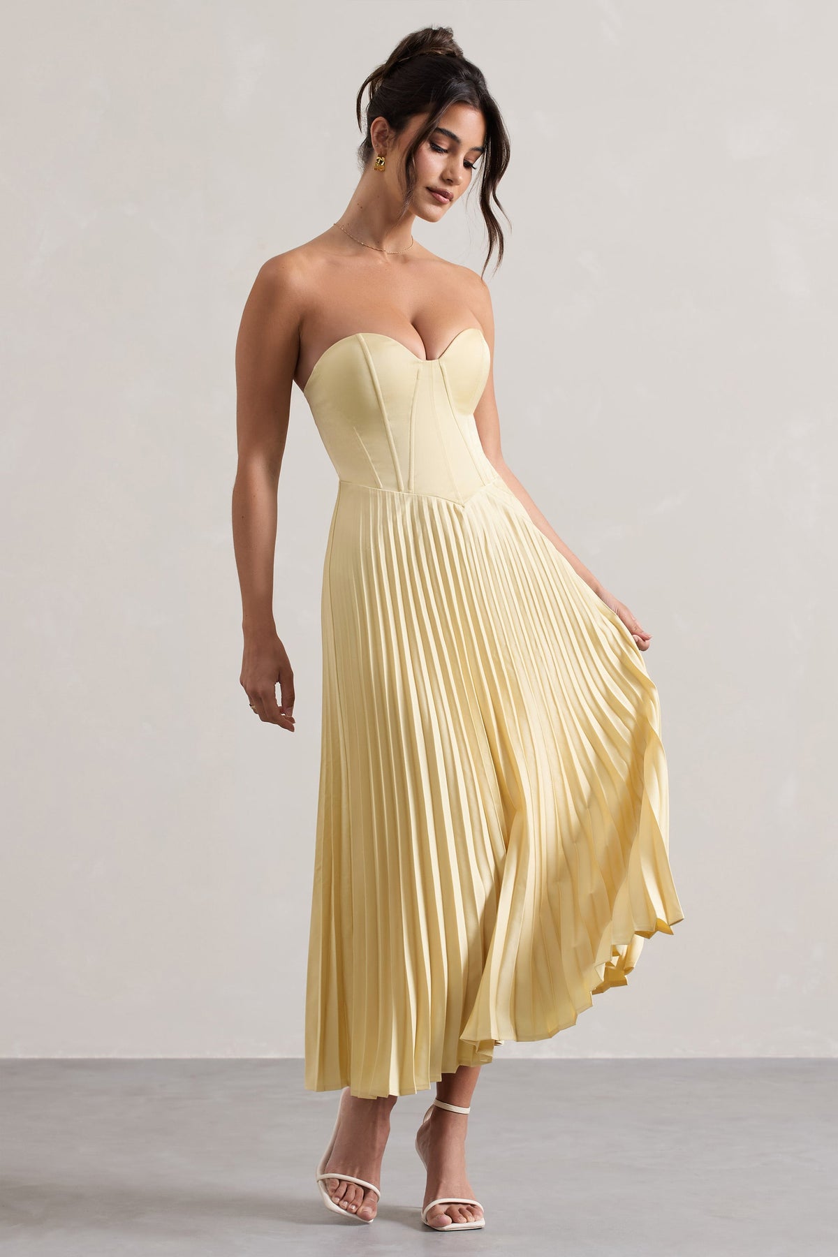 Bordeaux Lemon Satin Corset Style Midi Dress Club L London IRE
