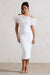 Ladylike | White Ruched Bardot Midi Dress With Organza Trim