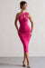 Bellini | Dark Pink Asymmetric Ruched Midi Dress