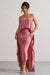 Upon A Time | Blush Ruched Bandeau Midi Dress With Cape
