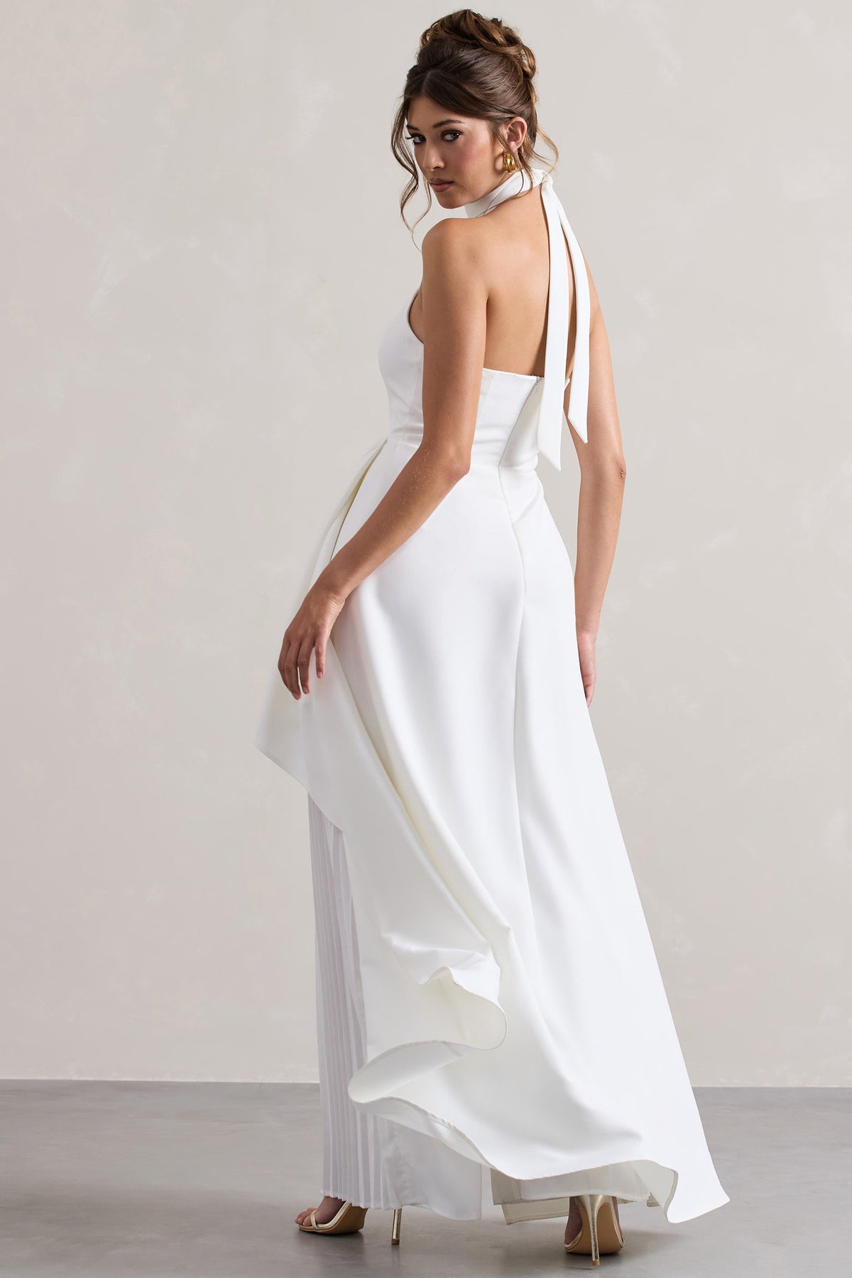 Ashwood White Plisse High-Neck Cape Jumpsuit – Club L London